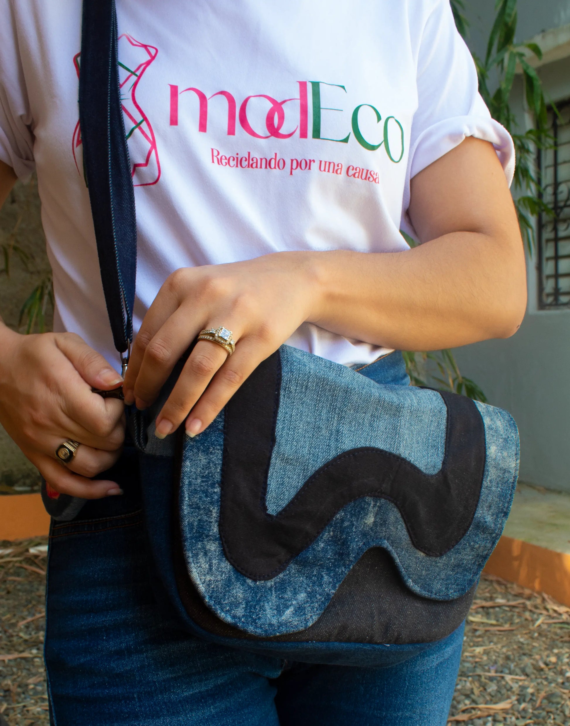 Bolso Jeans Reciclado - Under Water con Olas - Modeco RD